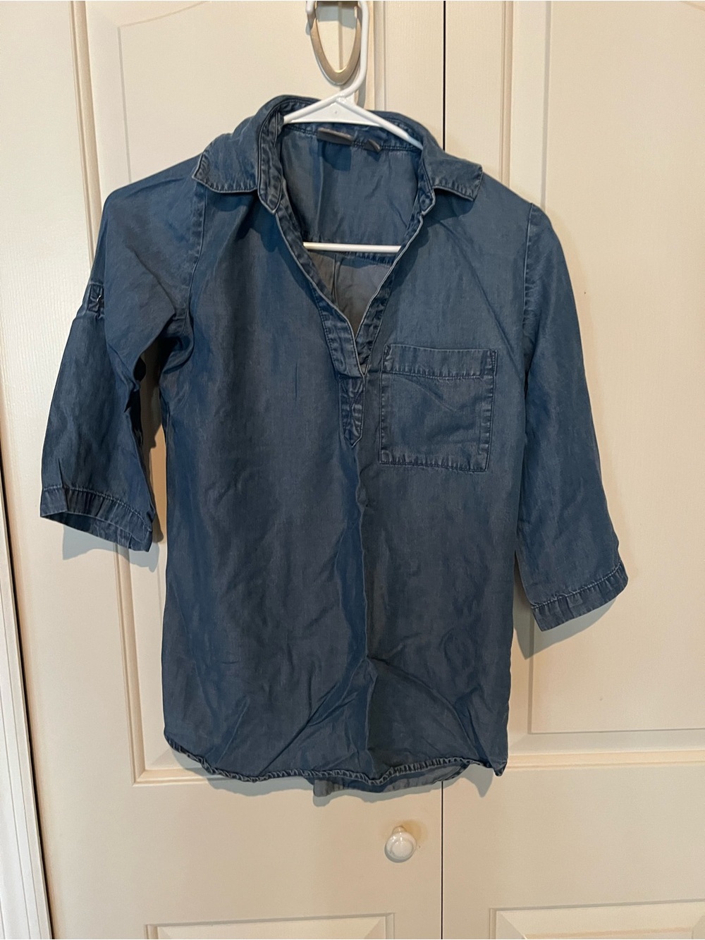 Woman Navy Denim-Look Pullover Shirt